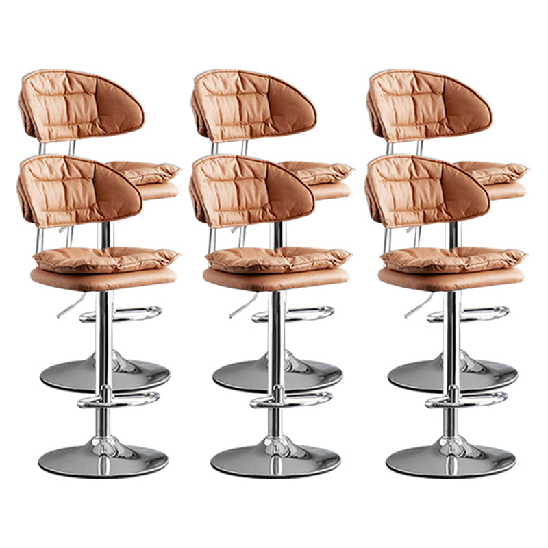 Scandinavian Metal Barstool Adjustable Low Back Leather Barstools in Matte Finish Brown Chrome 6 Piece Set Clearhalo 'Bar Furniture' 'Bar Stools' 'bar_stools' 'furn' 'furn_bar_stools' 'Furniture' 'Kitchen & Dining Furniture' 5817004