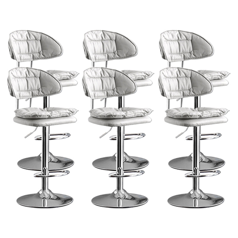 Scandinavian Metal Barstool Adjustable Low Back Leather Barstools in Matte Finish Gray-White Chrome 6 Piece Set Clearhalo 'Bar Furniture' 'Bar Stools' 'bar_stools' 'furn' 'furn_bar_stools' 'Furniture' 'Kitchen & Dining Furniture' 5817005