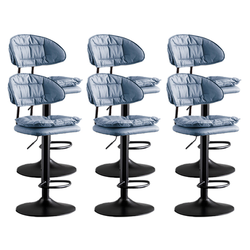 Scandinavian Metal Barstool Adjustable Low Back Leather Barstools in Matte Finish Dark Blue Black 6 Piece Set Clearhalo 'Bar Furniture' 'Bar Stools' 'bar_stools' 'furn' 'furn_bar_stools' 'Furniture' 'Kitchen & Dining Furniture' 5817008