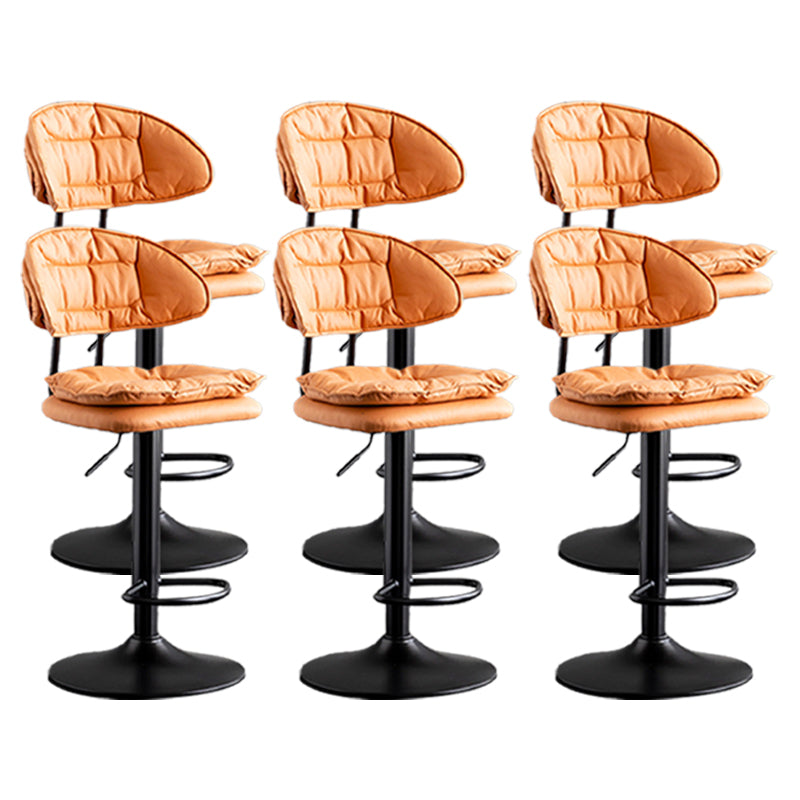 Scandinavian Metal Barstool Adjustable Low Back Leather Barstools in Matte Finish Orange Black 6 Piece Set Clearhalo 'Bar Furniture' 'Bar Stools' 'bar_stools' 'furn' 'furn_bar_stools' 'Furniture' 'Kitchen & Dining Furniture' 5817009