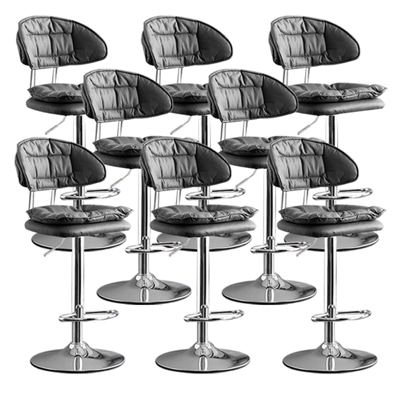 Scandinavian Metal Barstool Adjustable Low Back Leather Barstools in Matte Finish Black Chrome 8 Piece Set Clearhalo 'Bar Furniture' 'Bar Stools' 'bar_stools' 'furn' 'furn_bar_stools' 'Furniture' 'Kitchen & Dining Furniture' 5817016
