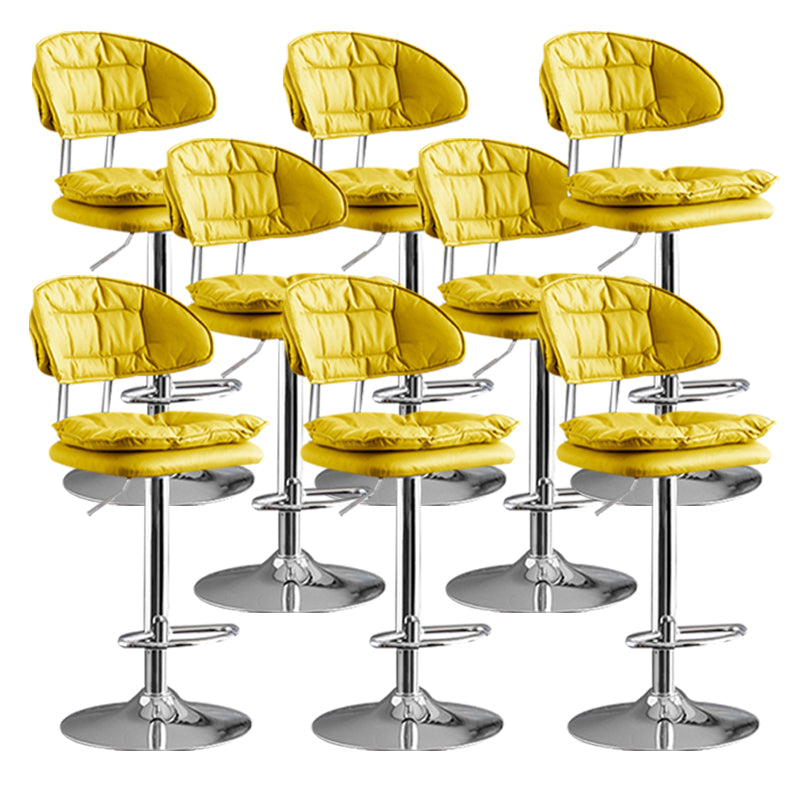 Scandinavian Metal Barstool Adjustable Low Back Leather Barstools in Matte Finish Yellow Chrome 8 Piece Set Clearhalo 'Bar Furniture' 'Bar Stools' 'bar_stools' 'furn' 'furn_bar_stools' 'Furniture' 'Kitchen & Dining Furniture' 5817017