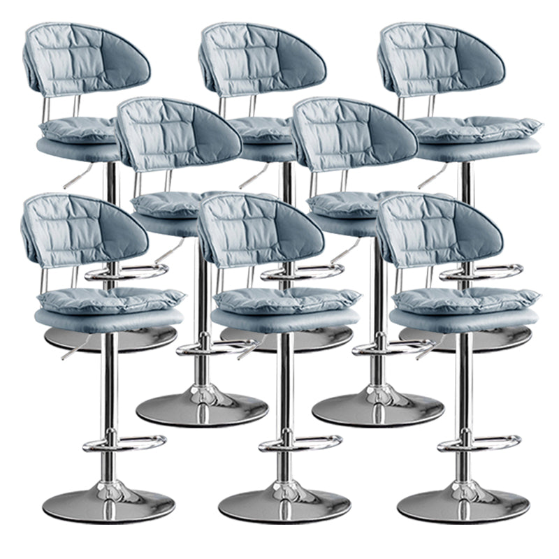 Scandinavian Metal Barstool Adjustable Low Back Leather Barstools in Matte Finish Blue Chrome 8 Piece Set Clearhalo 'Bar Furniture' 'Bar Stools' 'bar_stools' 'furn' 'furn_bar_stools' 'Furniture' 'Kitchen & Dining Furniture' 5817018