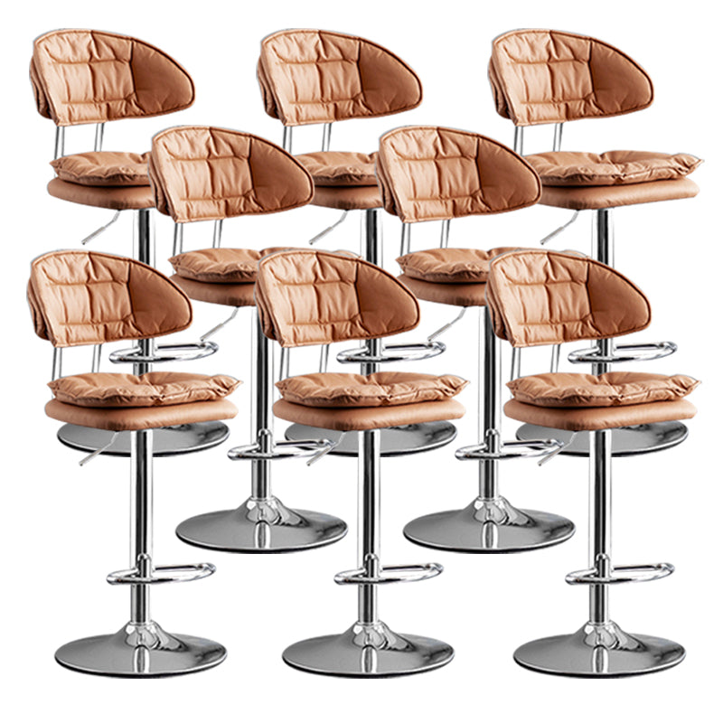 Scandinavian Metal Barstool Adjustable Low Back Leather Barstools in Matte Finish Brown Chrome 8 Piece Set Clearhalo 'Bar Furniture' 'Bar Stools' 'bar_stools' 'furn' 'furn_bar_stools' 'Furniture' 'Kitchen & Dining Furniture' 5817019