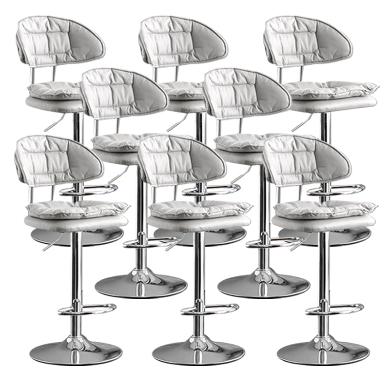 Scandinavian Metal Barstool Adjustable Low Back Leather Barstools in Matte Finish Gray-White Chrome 8 Piece Set Clearhalo 'Bar Furniture' 'Bar Stools' 'bar_stools' 'furn' 'furn_bar_stools' 'Furniture' 'Kitchen & Dining Furniture' 5817020