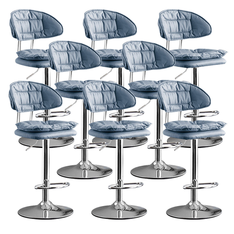 Scandinavian Metal Barstool Adjustable Low Back Leather Barstools in Matte Finish Dark Blue Chrome 8 Piece Set Clearhalo 'Bar Furniture' 'Bar Stools' 'bar_stools' 'furn' 'furn_bar_stools' 'Furniture' 'Kitchen & Dining Furniture' 5817021
