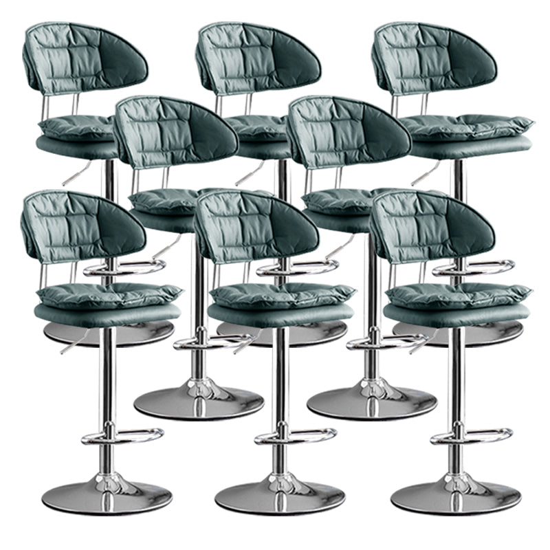 Scandinavian Metal Barstool Adjustable Low Back Leather Barstools in Matte Finish Green Chrome 8 Piece Set Clearhalo 'Bar Furniture' 'Bar Stools' 'bar_stools' 'furn' 'furn_bar_stools' 'Furniture' 'Kitchen & Dining Furniture' 5817022