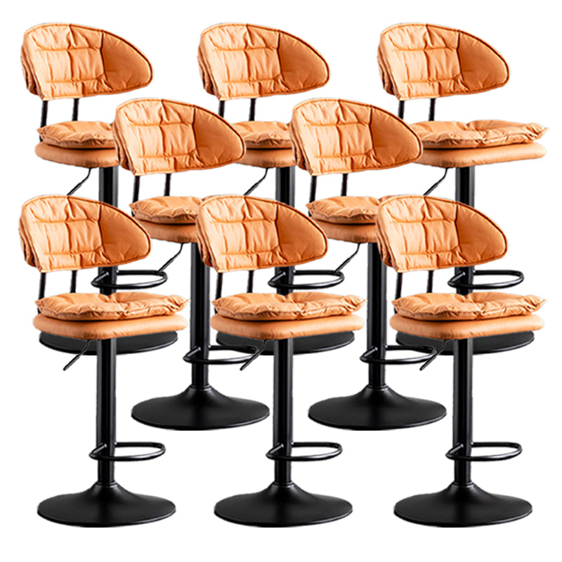 Scandinavian Metal Barstool Adjustable Low Back Leather Barstools in Matte Finish Orange Black 8 Piece Set Clearhalo 'Bar Furniture' 'Bar Stools' 'bar_stools' 'furn' 'furn_bar_stools' 'Furniture' 'Kitchen & Dining Furniture' 5817024