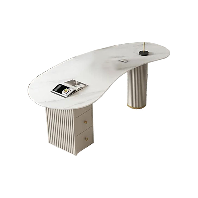 Modern & Contemporary Office Desk Curved Laptop Table with Drawers Gloss White Clearhalo 'furn' 'furn_office_desk' 'Furniture' 'Office Desks' 'Office Furniture' 'office_desk' 5818587