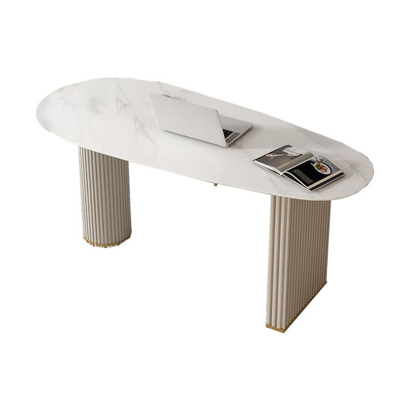 Modern & Contemporary Office Desk Curved Laptop Table with Drawers Textured White Clearhalo 'furn' 'furn_office_desk' 'Furniture' 'Office Desks' 'Office Furniture' 'office_desk' 5818589