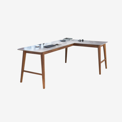 Destina moderna della metà del secolo Pine in legno a forma di angolo a forma di pietra con top in pietra