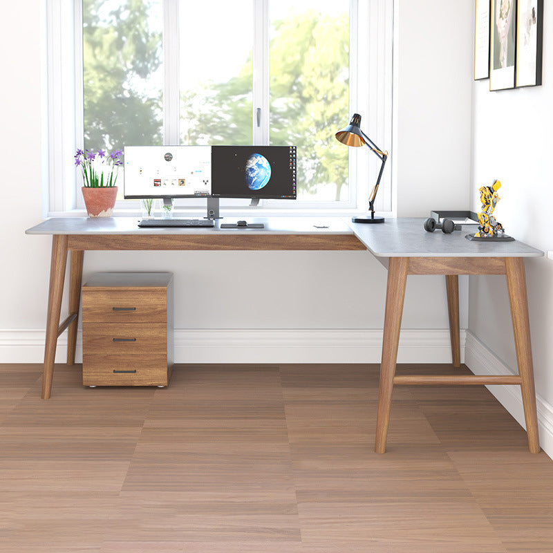 Destina moderna della metà del secolo Pine in legno a forma di angolo a forma di pietra con top in pietra