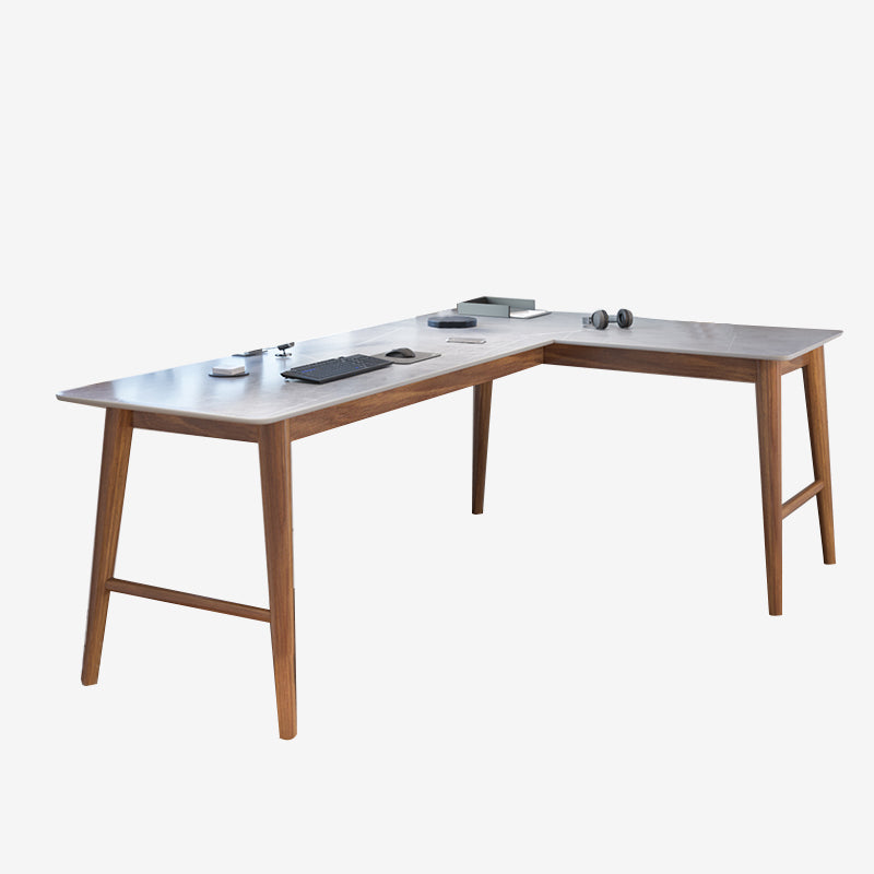 Destina moderna della metà del secolo Pine in legno a forma di angolo a forma di pietra con top in pietra