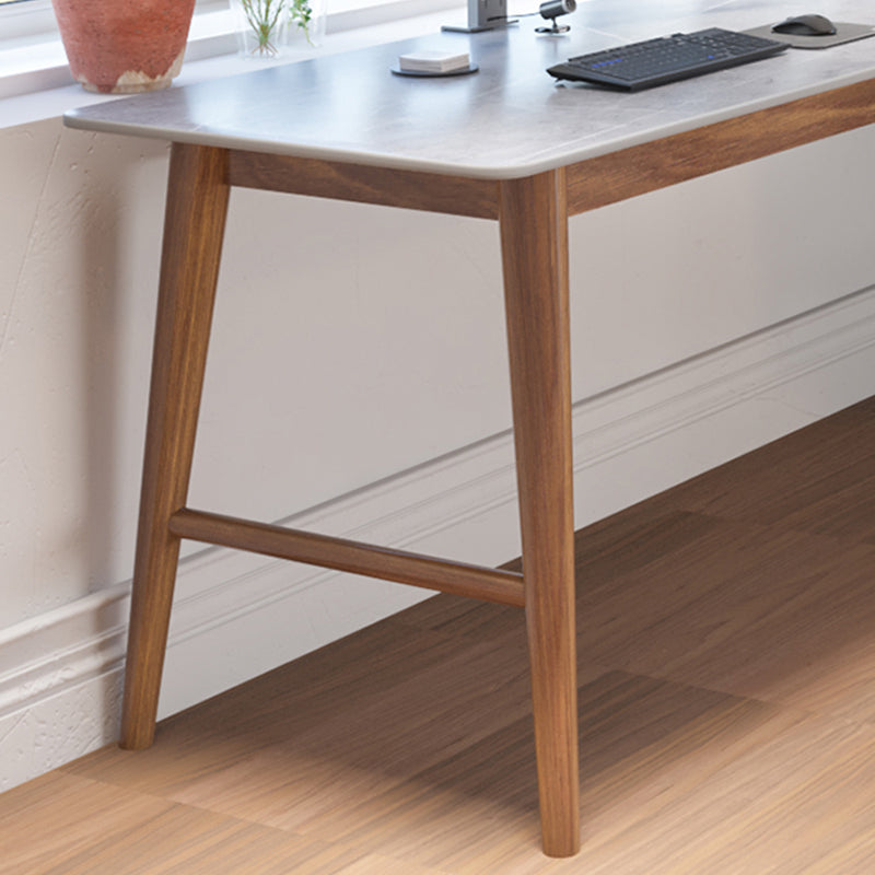 Destina moderna della metà del secolo Pine in legno a forma di angolo a forma di pietra con top in pietra