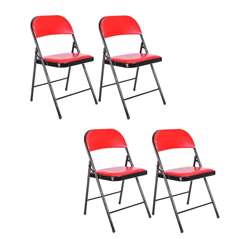 Modern Armless Upholstered Office Chair Leather Metal Office Chair Red 4 Piece Set Clearhalo 'furn' 'furn_office_chair' 'Furniture' 'Office Chairs' 'Office Furniture' 'office_chair' 5819425