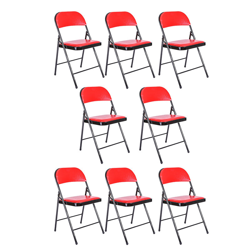 Modern Armless Upholstered Office Chair Leather Metal Office Chair Red 8 Piece Set Clearhalo 'furn' 'furn_office_chair' 'Furniture' 'Office Chairs' 'Office Furniture' 'office_chair' 5819435