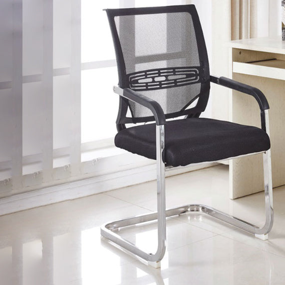 Black Fixed Arms Modern Office Chair Steel No Wheels Office Chair Clearhalo 'furn' 'furn_office_chair' 'Furniture' 'Office Chairs' 'Office Furniture' 'office_chair' 5819508