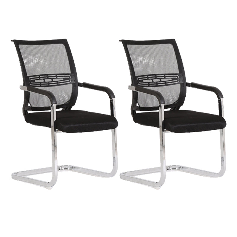 Black Fixed Arms Modern Office Chair Steel No Wheels Office Chair 2 Piece Set Clearhalo 'furn' 'furn_office_chair' 'Furniture' 'Office Chairs' 'Office Furniture' 'office_chair' 5819510