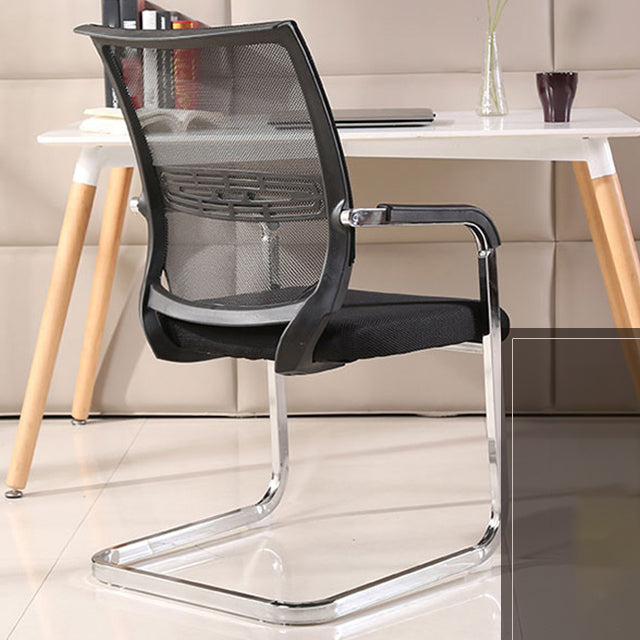Black Fixed Arms Modern Office Chair Steel No Wheels Office Chair Clearhalo 'furn' 'furn_office_chair' 'Furniture' 'Office Chairs' 'Office Furniture' 'office_chair' 5819511