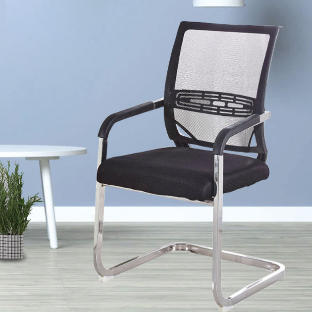 Black Fixed Arms Modern Office Chair Steel No Wheels Office Chair Clearhalo 'furn' 'furn_office_chair' 'Furniture' 'Office Chairs' 'Office Furniture' 'office_chair' 5819513
