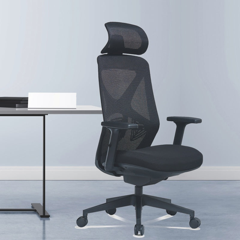 Modern Adjustable Arms Computer Chair with Wheels Nylon Desk Chair Black 1 Piece With Headrest Clearhalo 'furn' 'furn_office_chair' 'Furniture' 'Office Chairs' 'Office Furniture' 'office_chair' 5819666