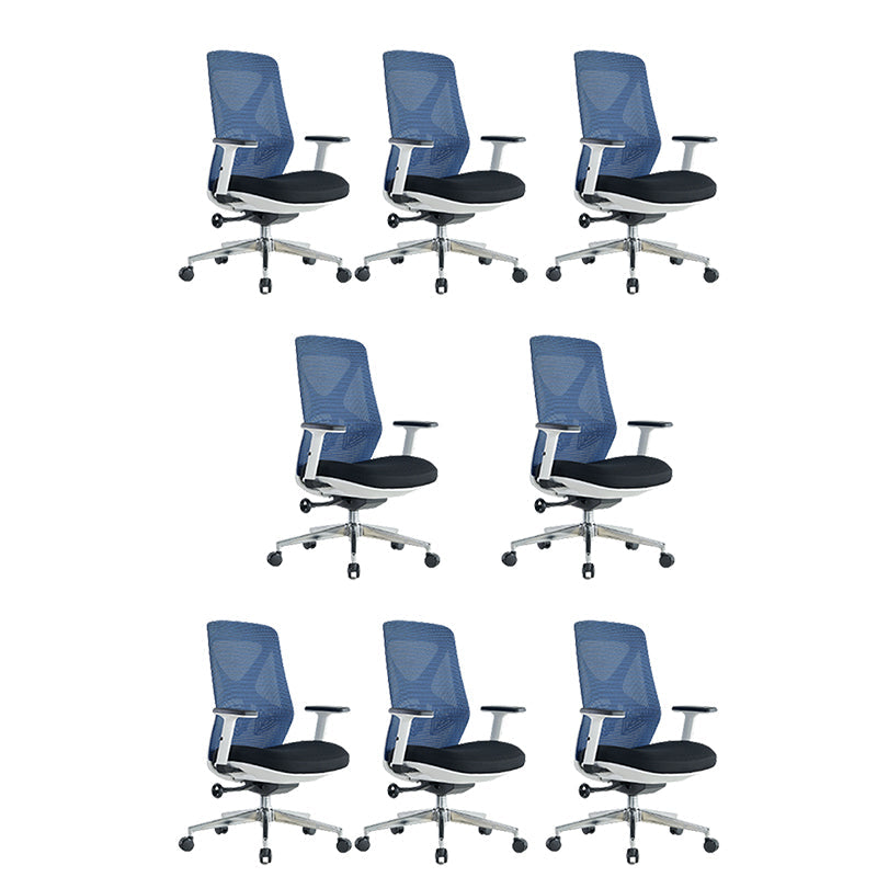 Modern Adjustable Arms Computer Chair with Wheels Nylon Desk Chair Blue 8 Piece Set Without Headrest Clearhalo 'furn' 'furn_office_chair' 'Furniture' 'Office Chairs' 'Office Furniture' 'office_chair' 5819667