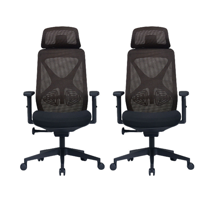 Modern Adjustable Arms Computer Chair with Wheels Nylon Desk Chair Black 2 Piece Set With Headrest Clearhalo 'furn' 'furn_office_chair' 'Furniture' 'Office Chairs' 'Office Furniture' 'office_chair' 5819678