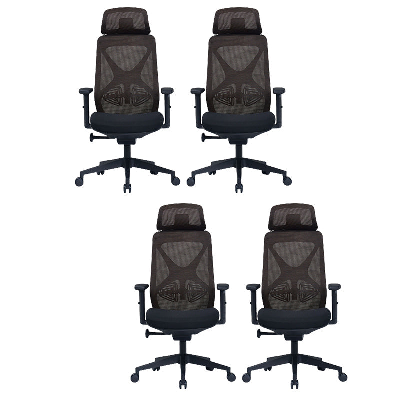 Modern Adjustable Arms Computer Chair with Wheels Nylon Desk Chair Black 4 Piece Set With Headrest Clearhalo 'furn' 'furn_office_chair' 'Furniture' 'Office Chairs' 'Office Furniture' 'office_chair' 5819686