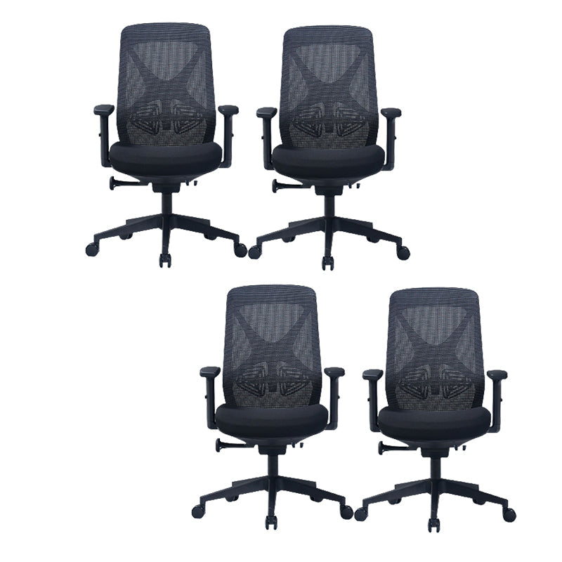 Modern Adjustable Arms Computer Chair with Wheels Nylon Desk Chair Black 4 Piece Set Without Headrest Clearhalo 'furn' 'furn_office_chair' 'Furniture' 'Office Chairs' 'Office Furniture' 'office_chair' 5819689