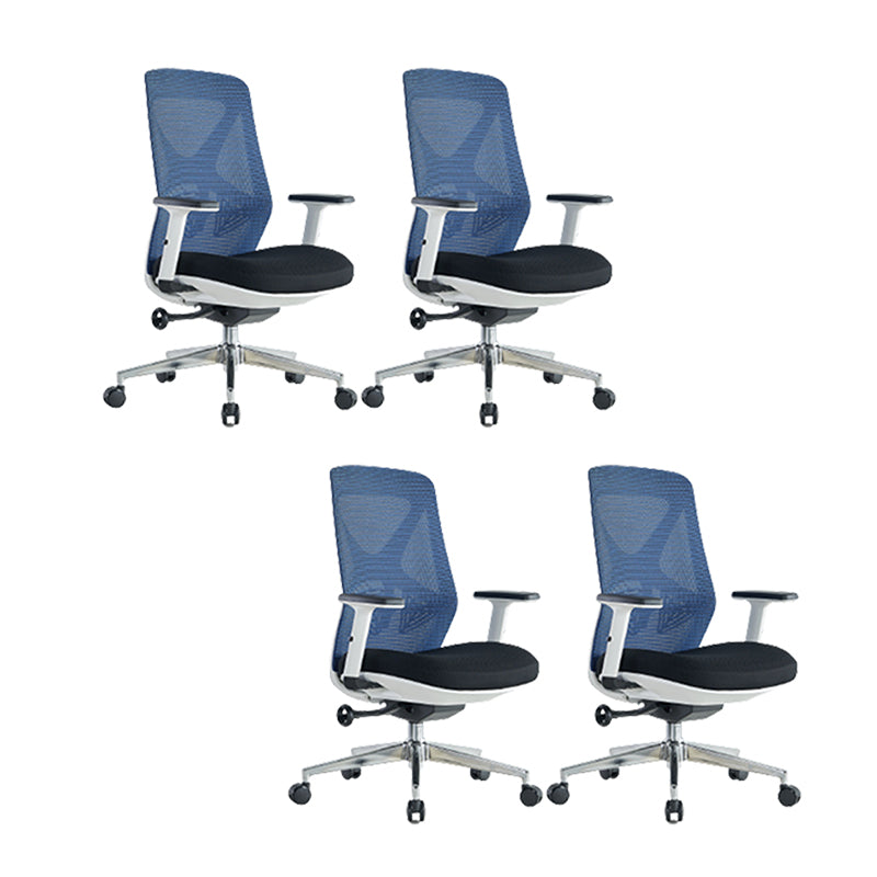 Modern Adjustable Arms Computer Chair with Wheels Nylon Desk Chair Blue 4 Piece Set Without Headrest Clearhalo 'furn' 'furn_office_chair' 'Furniture' 'Office Chairs' 'Office Furniture' 'office_chair' 5819691