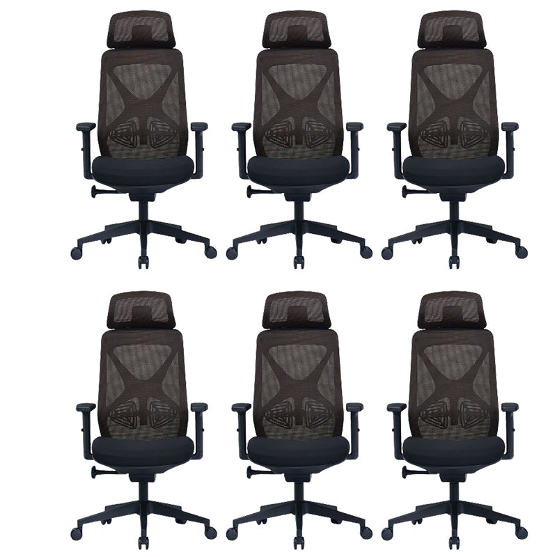 Modern Adjustable Arms Computer Chair with Wheels Nylon Desk Chair Black 6 Piece Set With Headrest Clearhalo 'furn' 'furn_office_chair' 'Furniture' 'Office Chairs' 'Office Furniture' 'office_chair' 5819692