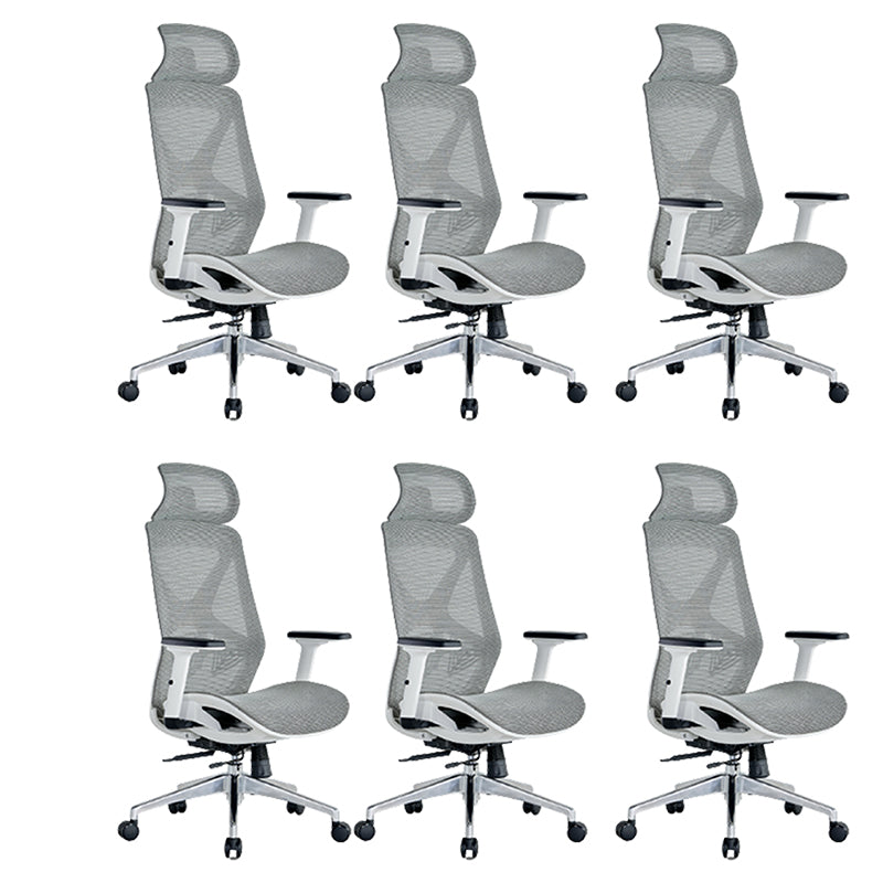Modern Adjustable Arms Computer Chair with Wheels Nylon Desk Chair Grey 6 Piece Set With Headrest Clearhalo 'furn' 'furn_office_chair' 'Furniture' 'Office Chairs' 'Office Furniture' 'office_chair' 5819693