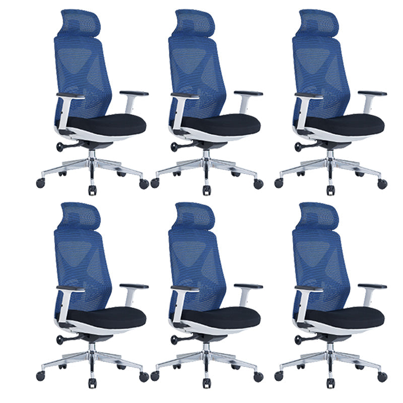 Modern Adjustable Arms Computer Chair with Wheels Nylon Desk Chair Blue 6 Piece Set With Headrest Clearhalo 'furn' 'furn_office_chair' 'Furniture' 'Office Chairs' 'Office Furniture' 'office_chair' 5819694