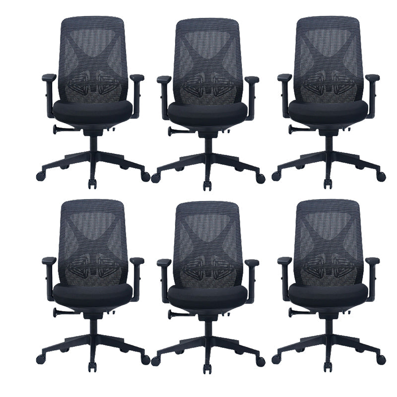 Modern Adjustable Arms Computer Chair with Wheels Nylon Desk Chair Black 6 Piece Set Without Headrest Clearhalo 'furn' 'furn_office_chair' 'Furniture' 'Office Chairs' 'Office Furniture' 'office_chair' 5819695