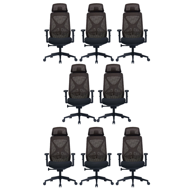 Modern Adjustable Arms Computer Chair with Wheels Nylon Desk Chair Black 8 Piece Set With Headrest Clearhalo 'furn' 'furn_office_chair' 'Furniture' 'Office Chairs' 'Office Furniture' 'office_chair' 5819698