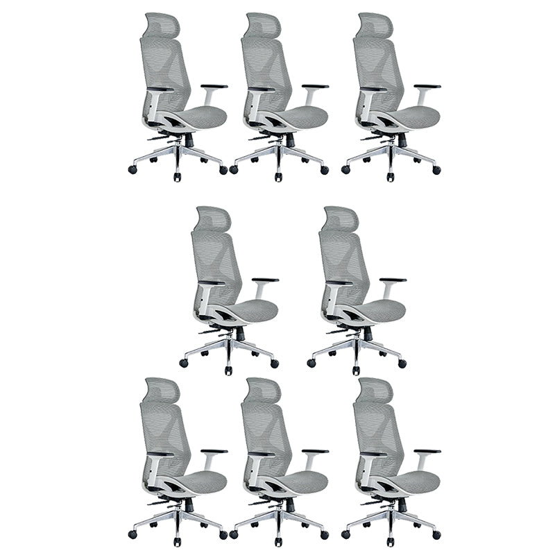 Modern Adjustable Arms Computer Chair with Wheels Nylon Desk Chair Grey 8 Piece Set With Headrest Clearhalo 'furn' 'furn_office_chair' 'Furniture' 'Office Chairs' 'Office Furniture' 'office_chair' 5819699