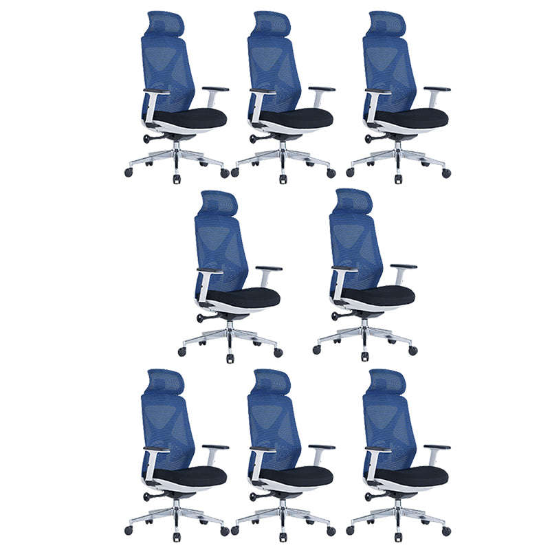 Modern Adjustable Arms Computer Chair with Wheels Nylon Desk Chair Blue 8 Piece Set With Headrest Clearhalo 'furn' 'furn_office_chair' 'Furniture' 'Office Chairs' 'Office Furniture' 'office_chair' 5819700