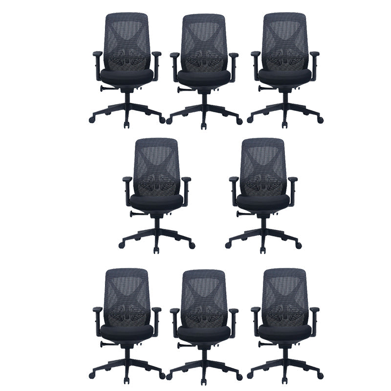 Modern Adjustable Arms Computer Chair with Wheels Nylon Desk Chair Black 8 Piece Set Without Headrest Clearhalo 'furn' 'furn_office_chair' 'Furniture' 'Office Chairs' 'Office Furniture' 'office_chair' 5819701