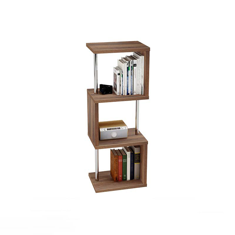11.81" Wide Engineered Wood Geometric Bookcase Contemporary Metal and Wood Bookcase 15.7"L x 11.8"W x 42.9"H Walnut Clearhalo 'Bookcases' 'furn' 'furn_bookcases' 'Furniture' 'Office Furniture' 5819823