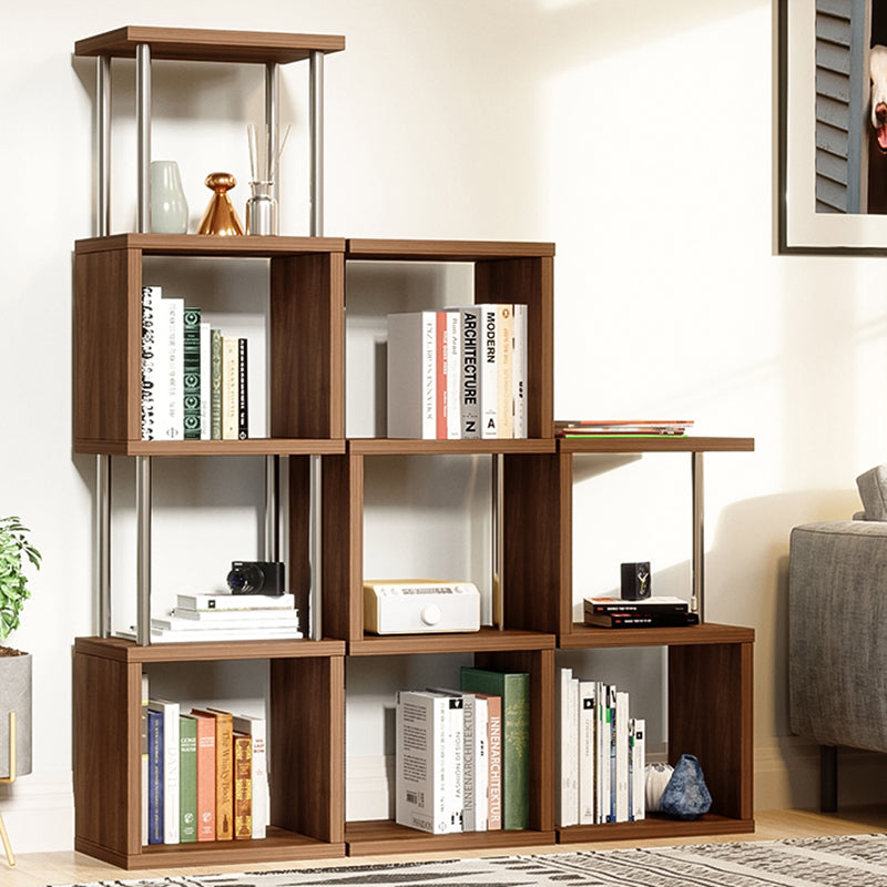 11.81" Wide Engineered Wood Geometric Bookcase Contemporary Metal and Wood Bookcase Clearhalo 'Bookcases' 'furn' 'furn_bookcases' 'Furniture' 'Office Furniture' 5819836