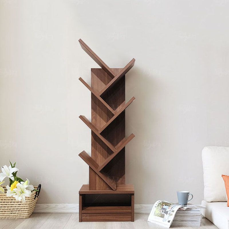 Modern Engineered Wood Bookshelf Walnut Geometric Closed Back Bookcase Clearhalo 'Bookcases' 'furn' 'furn_bookcases' 'Furniture' 'Office Furniture' 5820265
