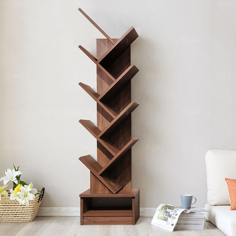 Modern Engineered Wood Bookshelf Walnut Geometric Closed Back Bookcase Clearhalo 'Bookcases' 'furn' 'furn_bookcases' 'Furniture' 'Office Furniture' 5820268