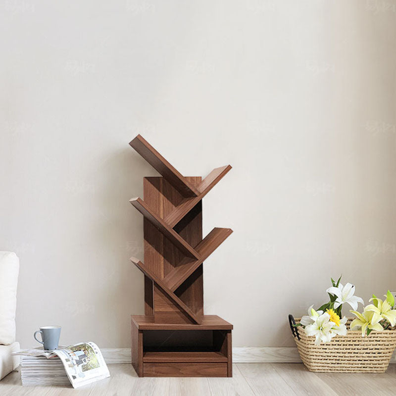 Modern Engineered Wood Bookshelf Walnut Geometric Closed Back Bookcase Clearhalo 'Bookcases' 'furn' 'furn_bookcases' 'Furniture' 'Office Furniture' 5820270