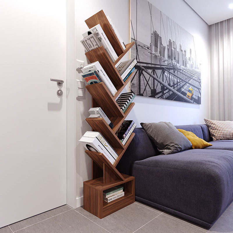 Modern Engineered Wood Bookshelf Walnut Geometric Closed Back Bookcase Clearhalo 'Bookcases' 'furn' 'furn_bookcases' 'Furniture' 'Office Furniture' 5820273