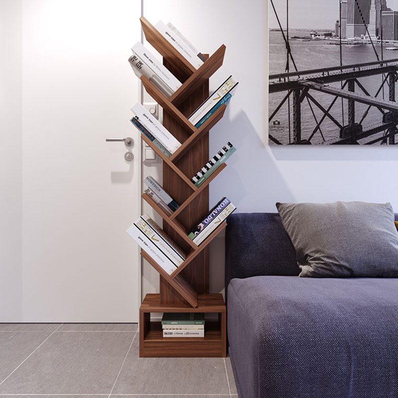 Modern Engineered Wood Bookshelf Walnut Geometric Closed Back Bookcase Clearhalo 'Bookcases' 'furn' 'furn_bookcases' 'Furniture' 'Office Furniture' 5820274