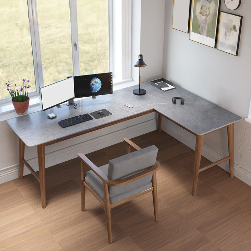 30"H Contemporary Office Desk L-Shape Ash Gray Writing Desk for Bedroom