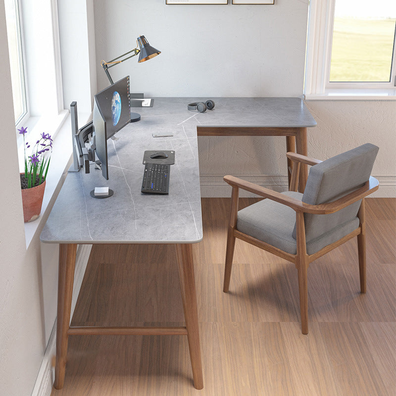 30"H Contemporary Office Desk L-Shape Ash Gray Writing Desk for Bedroom