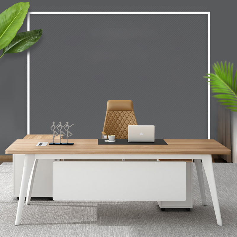 Destina di computer rettangolari di gestione dei cavi scrivania naturale con gambe metalliche