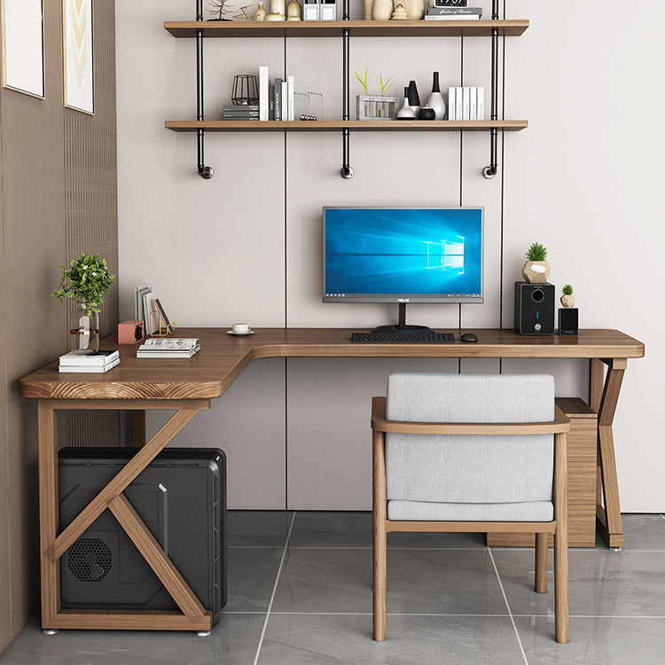 Escritorio contemporáneo de madera maciza escritorio de escritura marrón en forma de L para vivir OOM