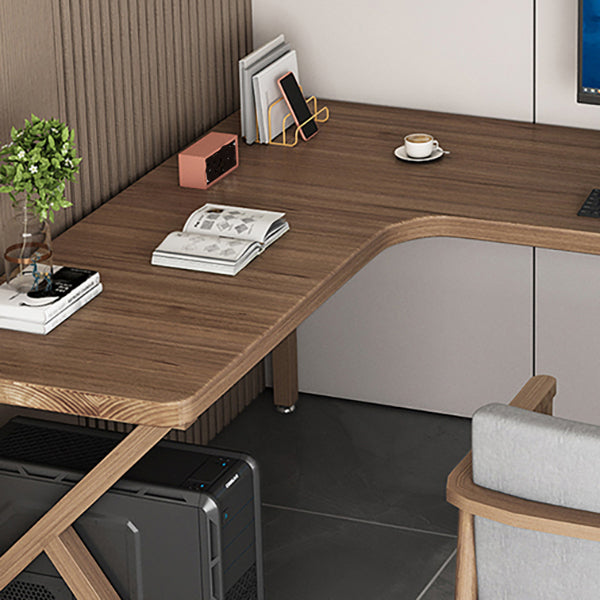 Escritorio contemporáneo de madera maciza escritorio de escritura marrón en forma de L para vivir OOM